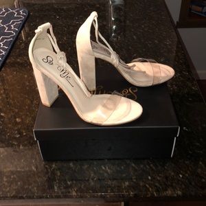 Suede lace up nude high heels